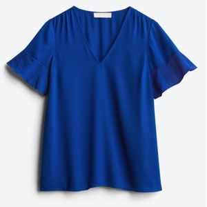 Michael Kors Cobalt Merlin V Neck Blouse - XS